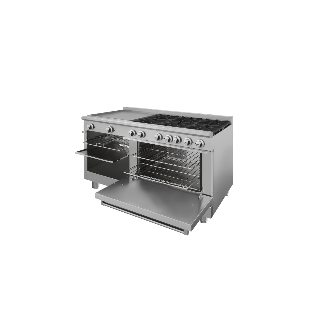 Estufa con 6 quemadores horno plancha de 2 pies y gratinador GES-062-000