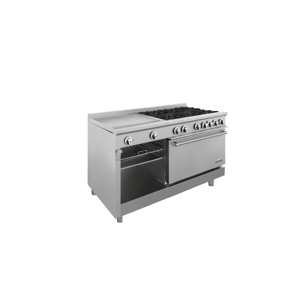 Estufa con 6 quemadores horno plancha de 2 pies y gratinador GES-062-000