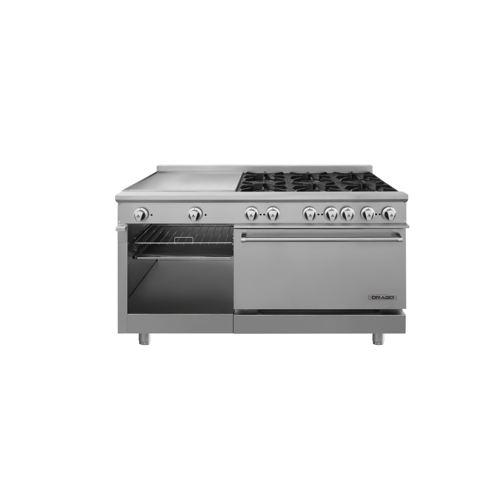Estufa con 6 quemadores horno plancha de 2 pies y gratinador GES-062-000