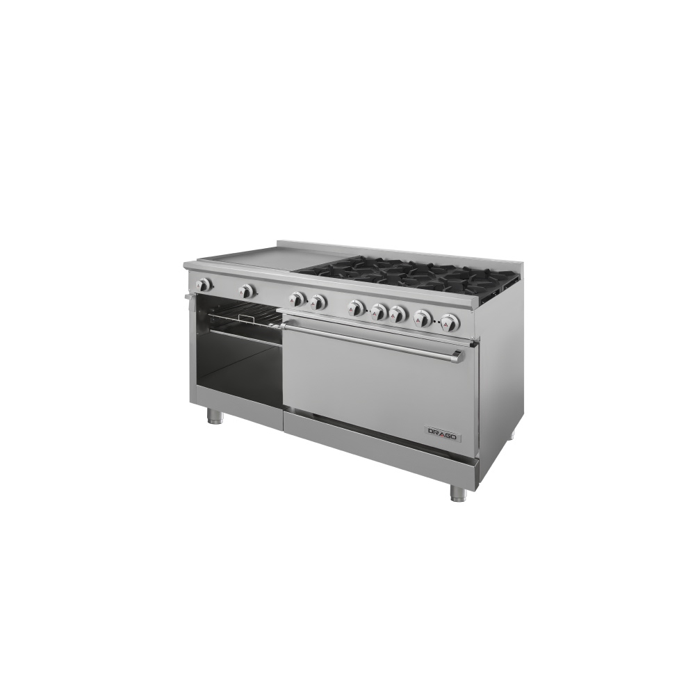 Estufa con 6 quemadores horno plancha de 2 pies y gratinador GES-062-000