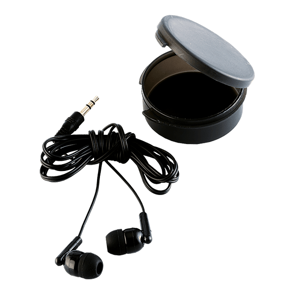 Earphones in Round Case