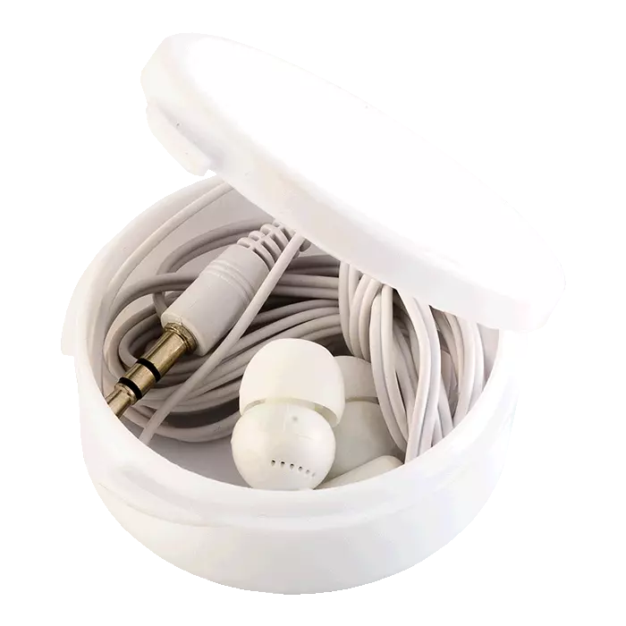 Earphones in Round Case