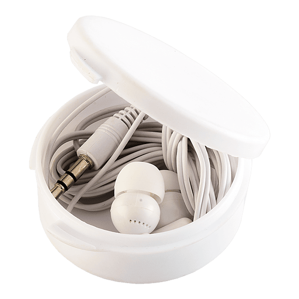Earphones in Round Case