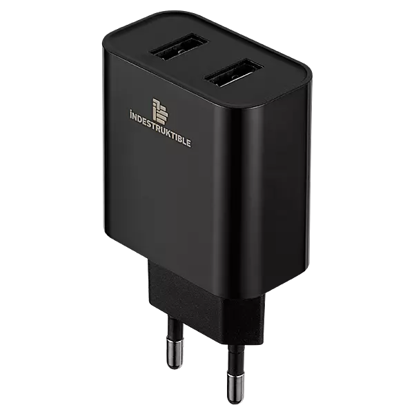 IND 3.1AMP Dual USB Wall Charger With Micro-USB & Type-C Cab