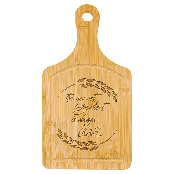 Bamboo Paddle Cutting Board with Drip Ring – 13 1/2" x 7"