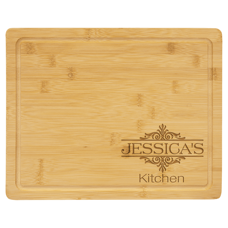 Personalized Bamboo Cutting Board with Drip Ring – 13 3/4" x 11"