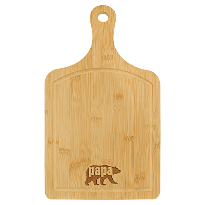 Personalized Bamboo Paddle Cutting Board with Drip Ring – 15 1/2" x 9"