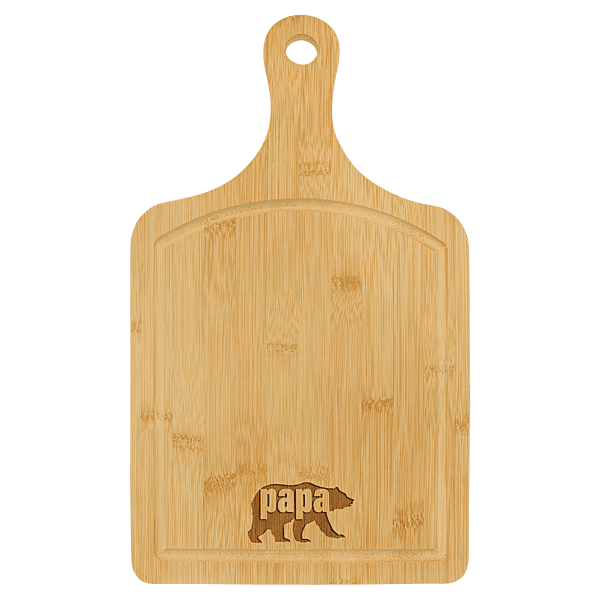 Personalized Bamboo Paddle Cutting Board with Drip Ring – 15 1/2" x 9"