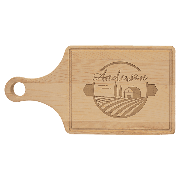 Personalized Maple Paddle Cutting Board with Drip Ring – 13 1/2" x 7"