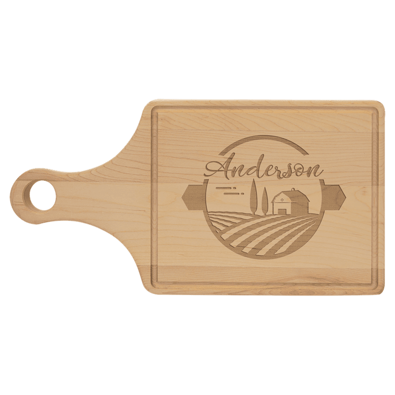 Personalized Maple Paddle Cutting Board with Drip Ring – 13 1/2" x 7"