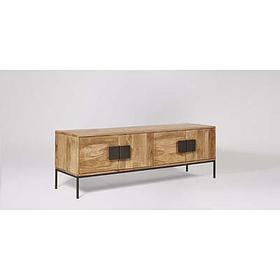Natural Mango Wood TV Stand | Modern Console with Industrial Metal Base