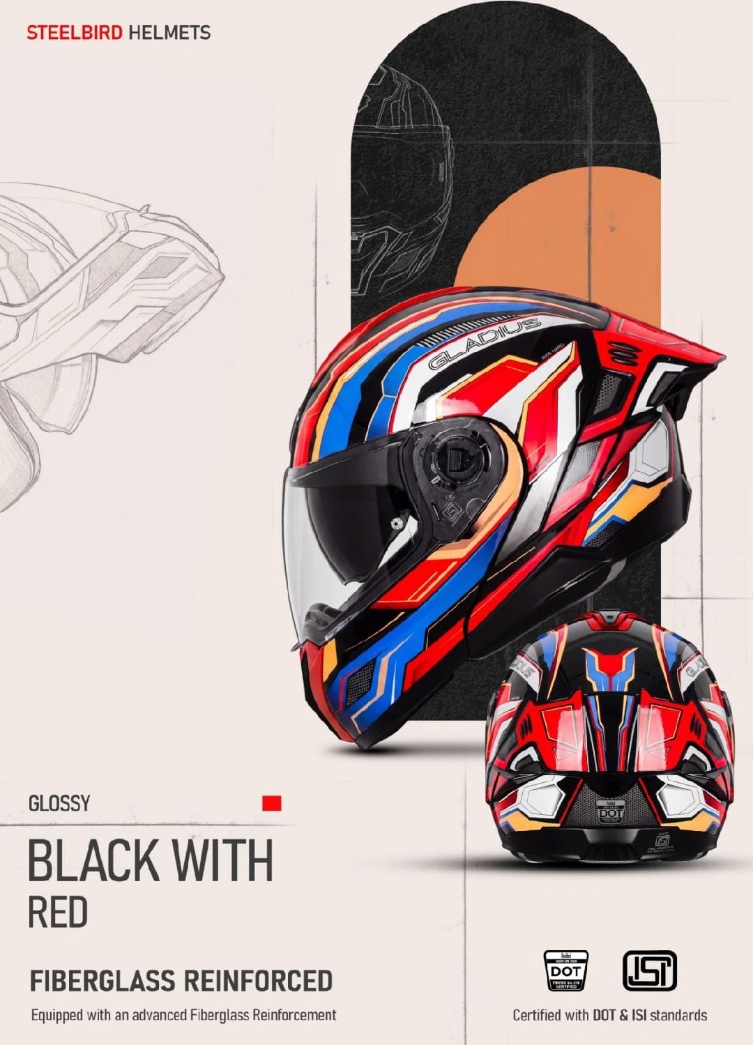 STEELBIRD SBH-98 ISS GLADIUS GL-1 GLOSSY BLACK/RED C/V 600MM WITH EXTRA SMOKE VISOR STEELBIRD SBH-98 ISS GLADIUS GL-1 GLOSSY BLACK/RED C/V 600MM WITH EXTRA SMOKE VISOR