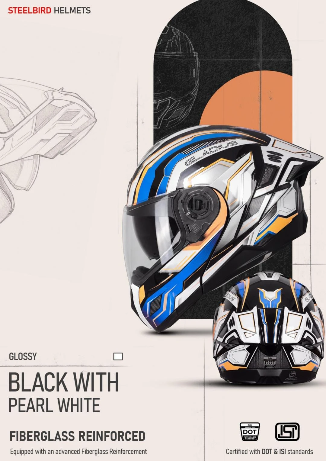 STEELBIRD SBH-98 ISS GLADIUS GL-1 GLOSSY BLACK/PEARL WHITE C/V 580MM WITH EXTRA SMOKE VISOR STEELBIRD SBH-98 ISS GLADIUS GL-1 GLOSSY BLACK/PEARL WHITE C/V 580MM WITH EXTRA SMOKE VISOR