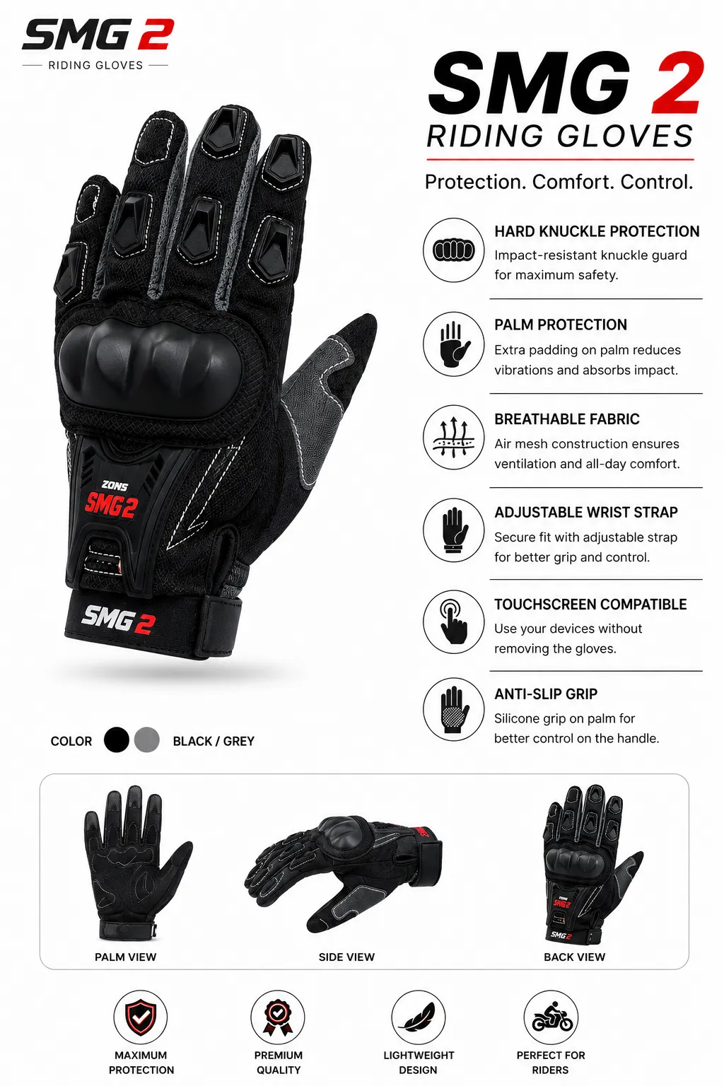 STUDDS GLOVES SMG-2 GREY (M)