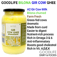 1 Litre Glass Jar of Organic A2 Gir Cow Bilona Ghee with brand label