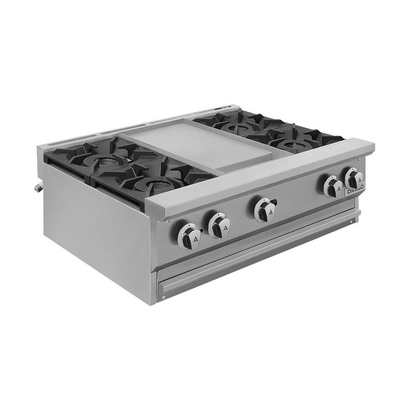 Parrilla de 4 quemadores y plancha de 1 pie