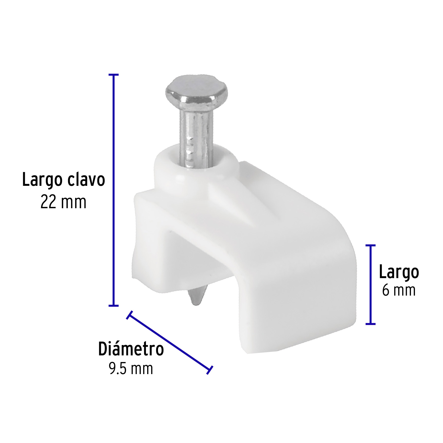 Bolsa con 20 grapas blancas de 6 x 9.5 mm para cable plano - GPL-10B / 48279