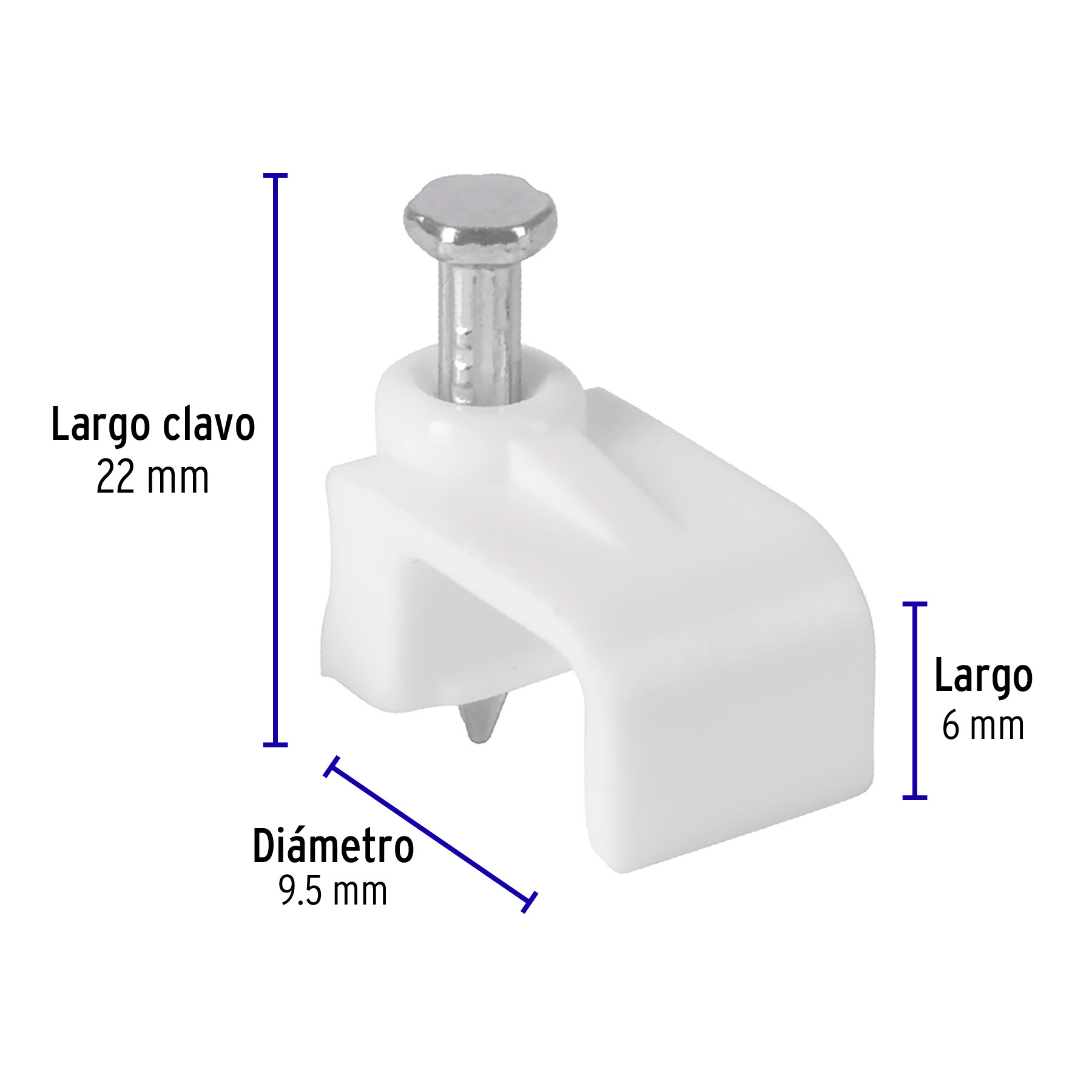 Bolsa con 500 grapas blancas de 6 x 9.5 mm para cable plano - GPL-10BG / 43046