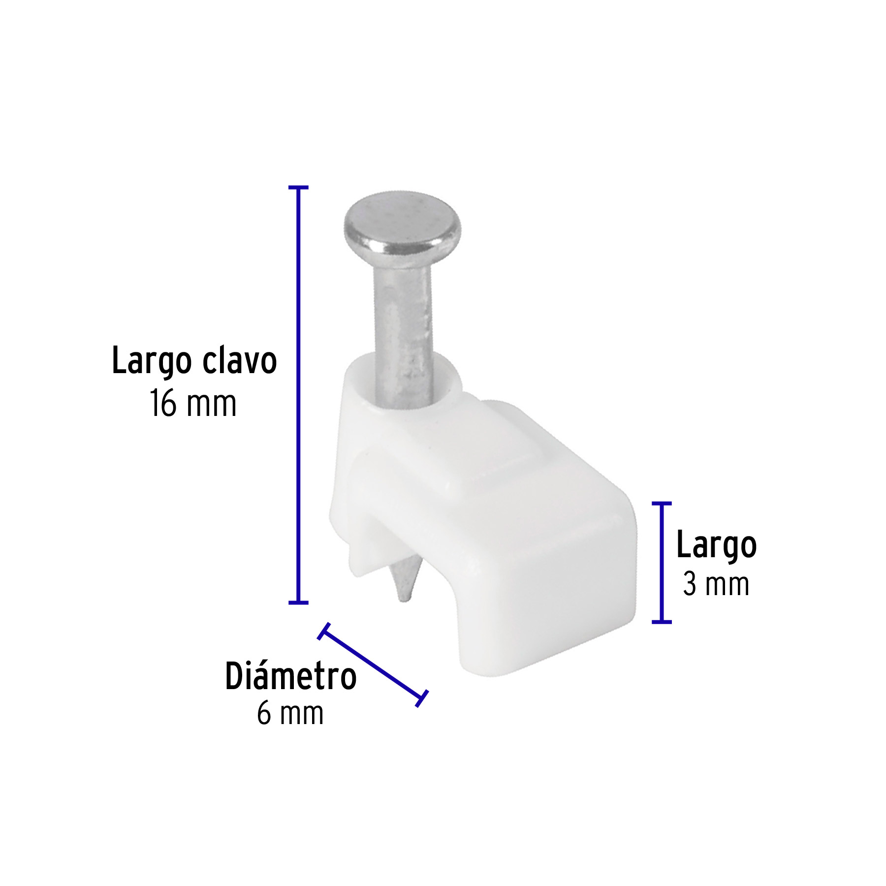 Bolsa con 500 grapas blancas de 3 X 6 mm para cable plano - GPL-5BG / 43044