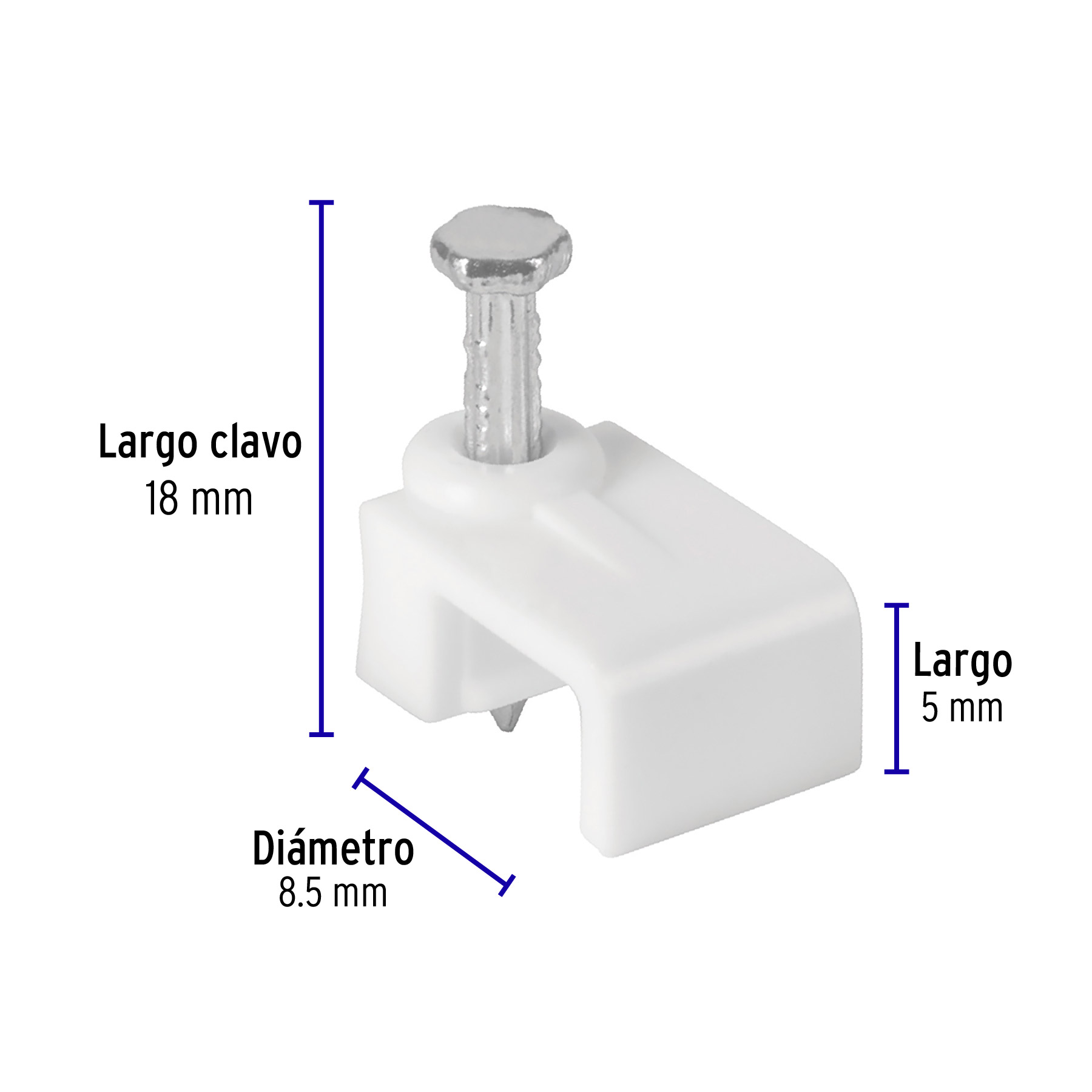 Bolsa con 20 grapas blancas de 5 x 8.5 mm para cable plano - GPL-8B / 48278
