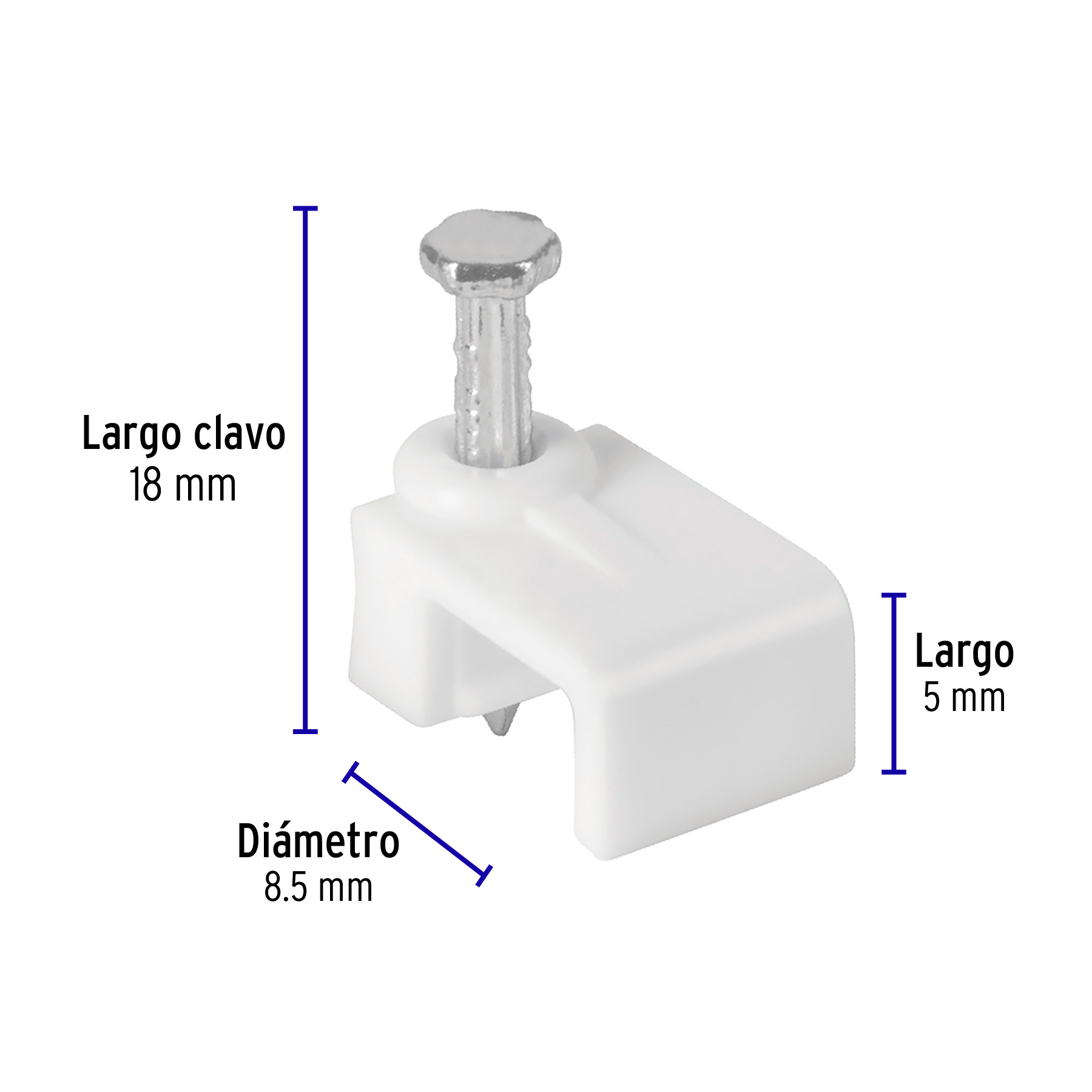 Bolsa con 500 grapas blancas de 5 X 8.5 mm para cable plano - GPL-8BG / 43045