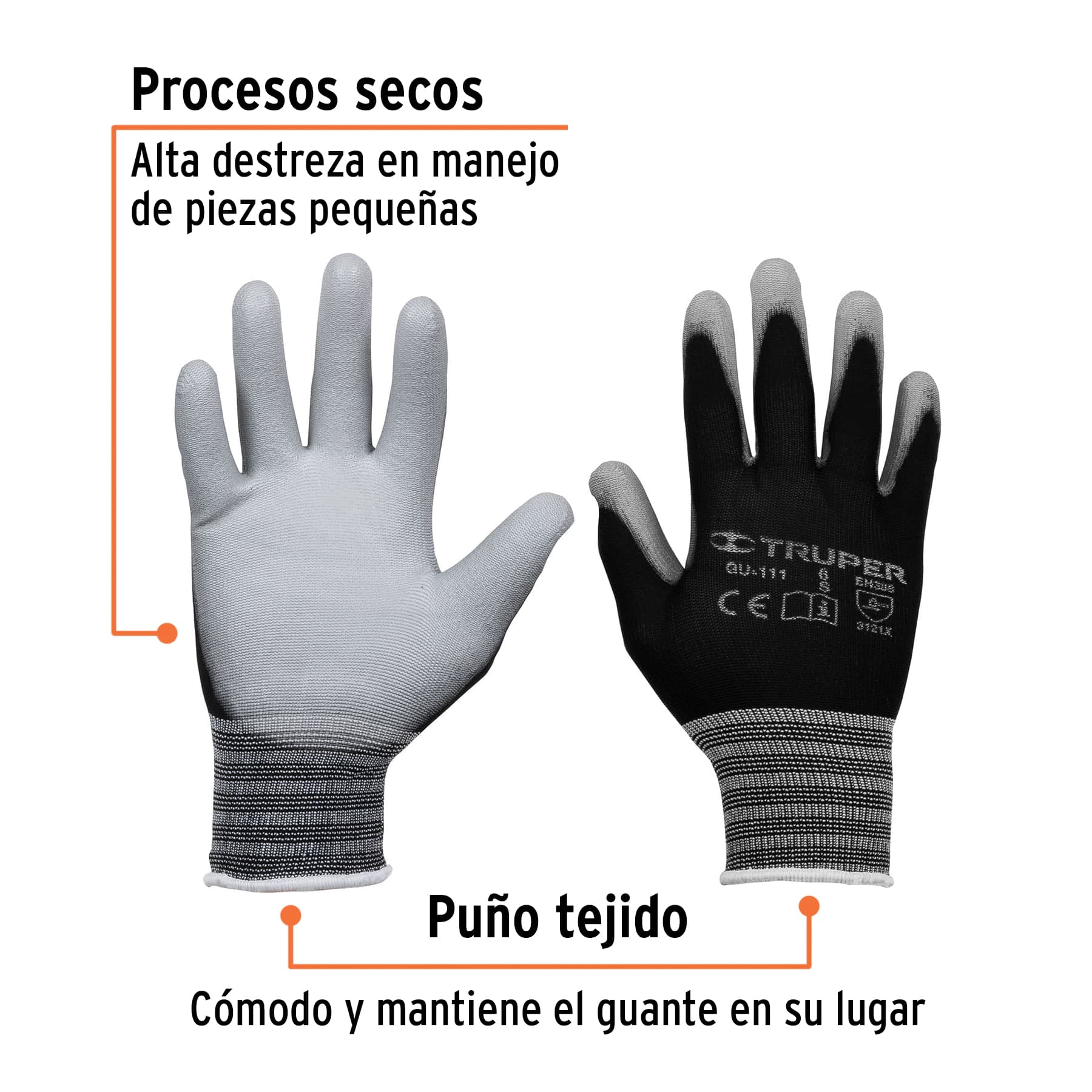 Guantes de nylon recubiertos con poliuretano, chicos - GUX-MEC-C / 13290