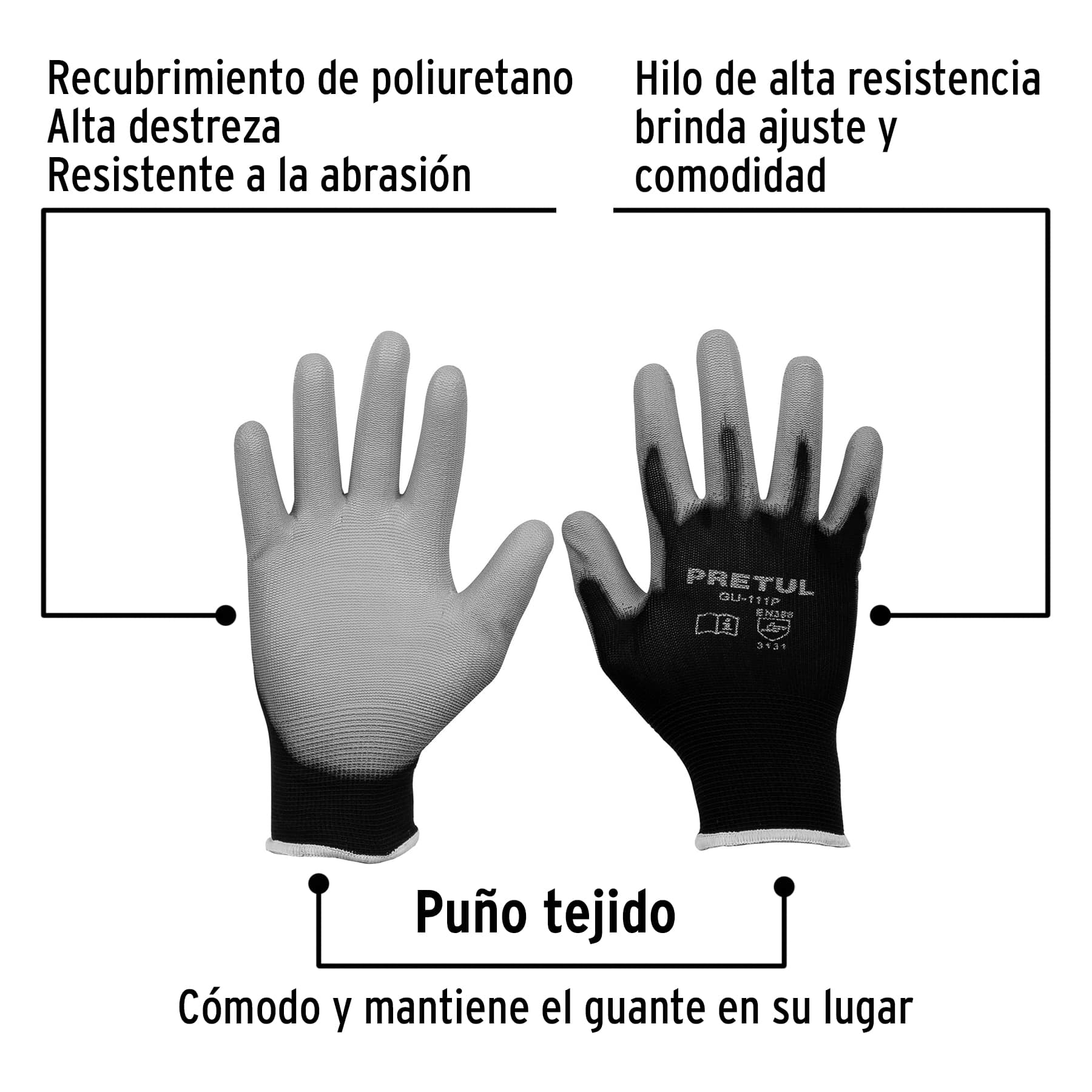 Guantes de nylon recubiertos de poliuretano, chicos, Pretul - GU-111P / 20029