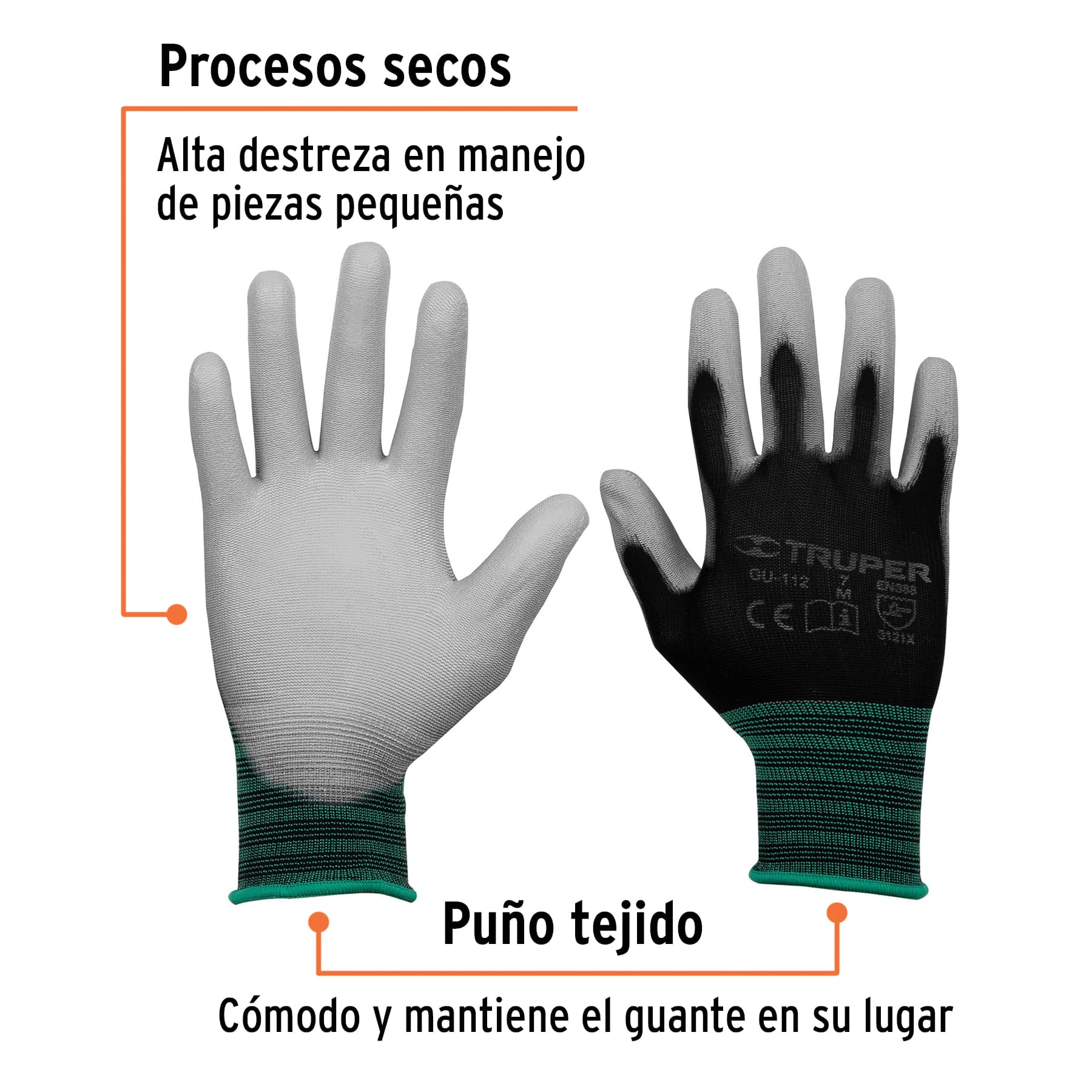 Guantes de nylon recubiertos de poliuretano, medianos - GU-112 / 13291