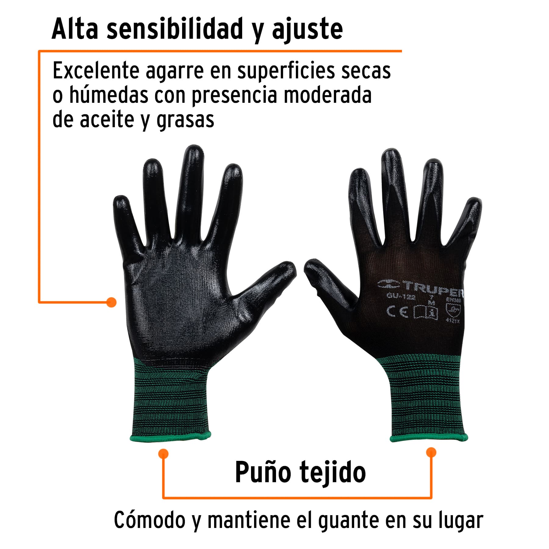 Guantes de nylon recubiertos de nitrilo, medianos - GU-122 / 13294