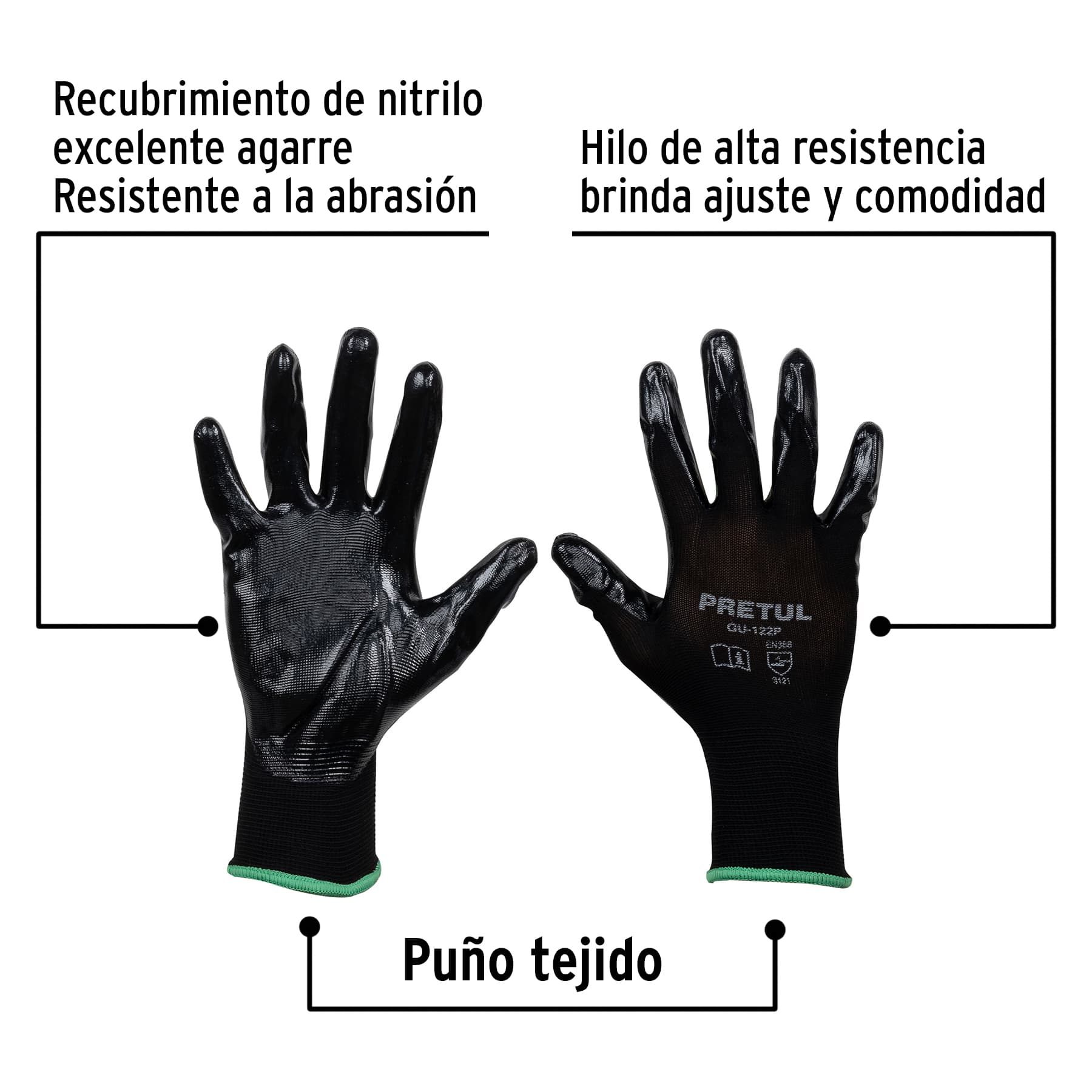 Guantes de nylon recubiertos de nitrilo, medianos,Pretul - GU-122P / 20027