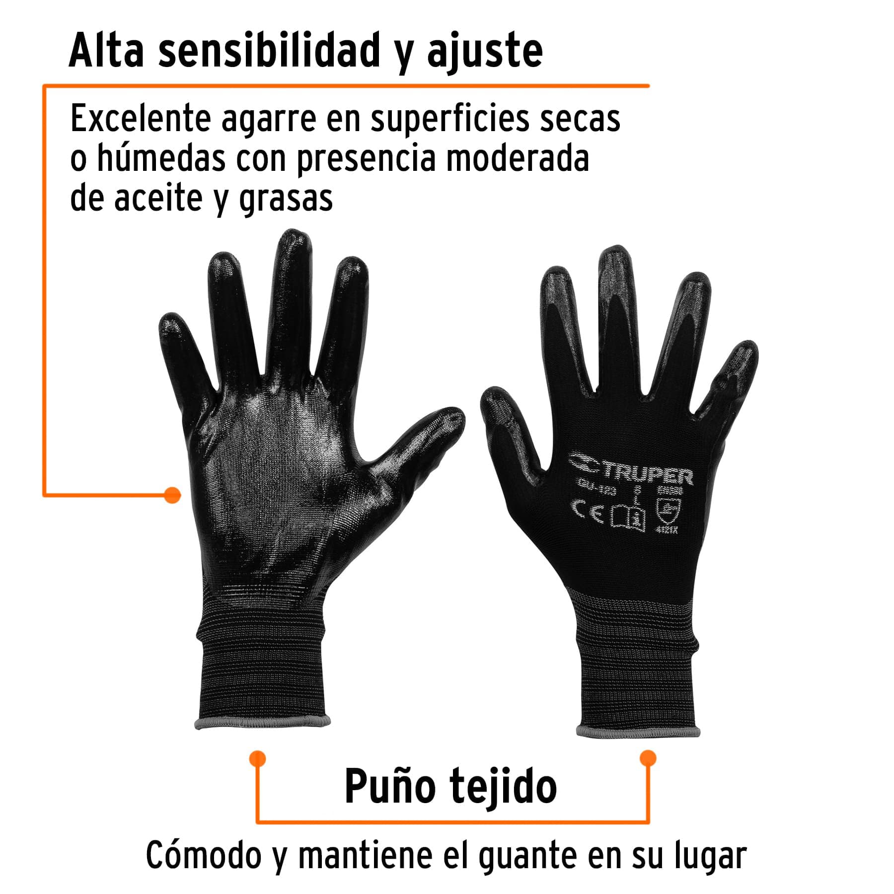 Guantes de nylon recubiertos de nitrilo, grandes - GU-123 / 13295