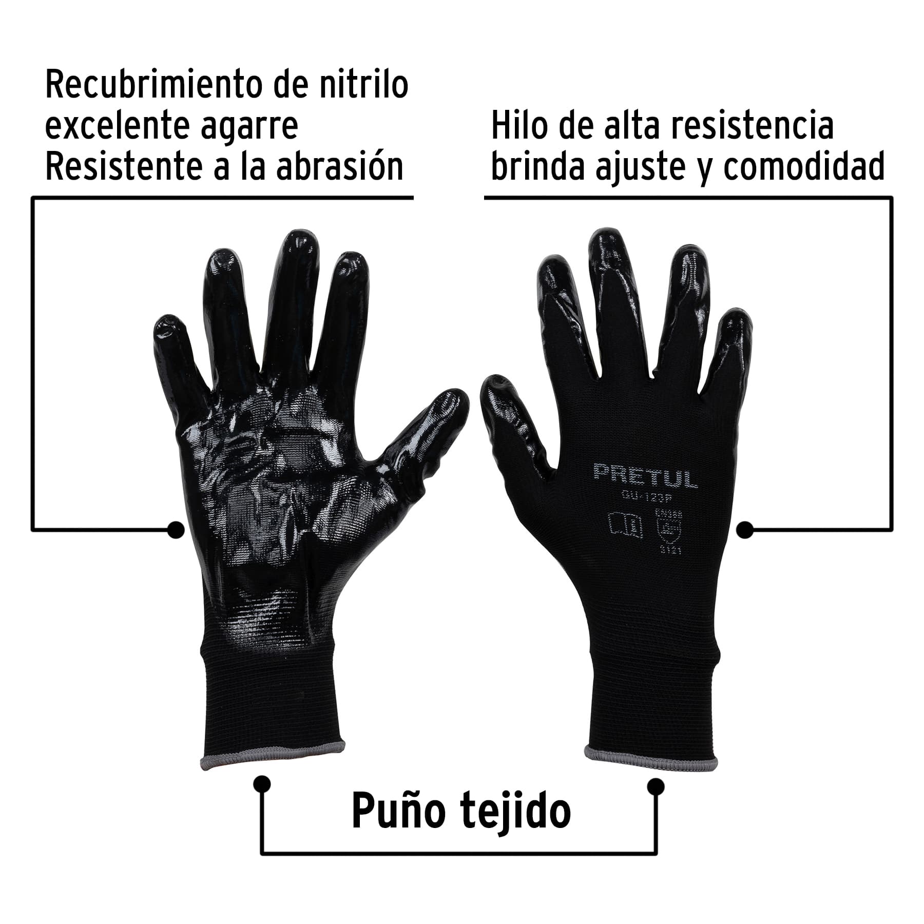 Guantes de nylon recubiertos de nitrilo, grandes, Pretul - GU-123P / 20028