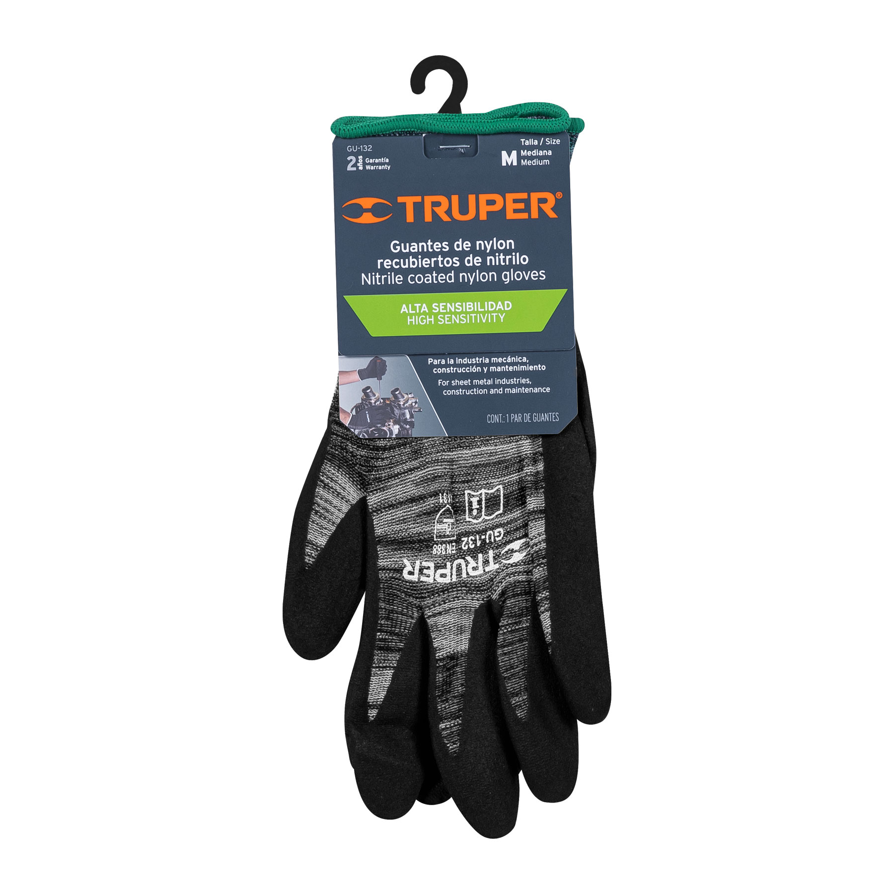 Guantes de nylon recubiertos de nitrilo arenoso, medianos - GU-132 / 17064