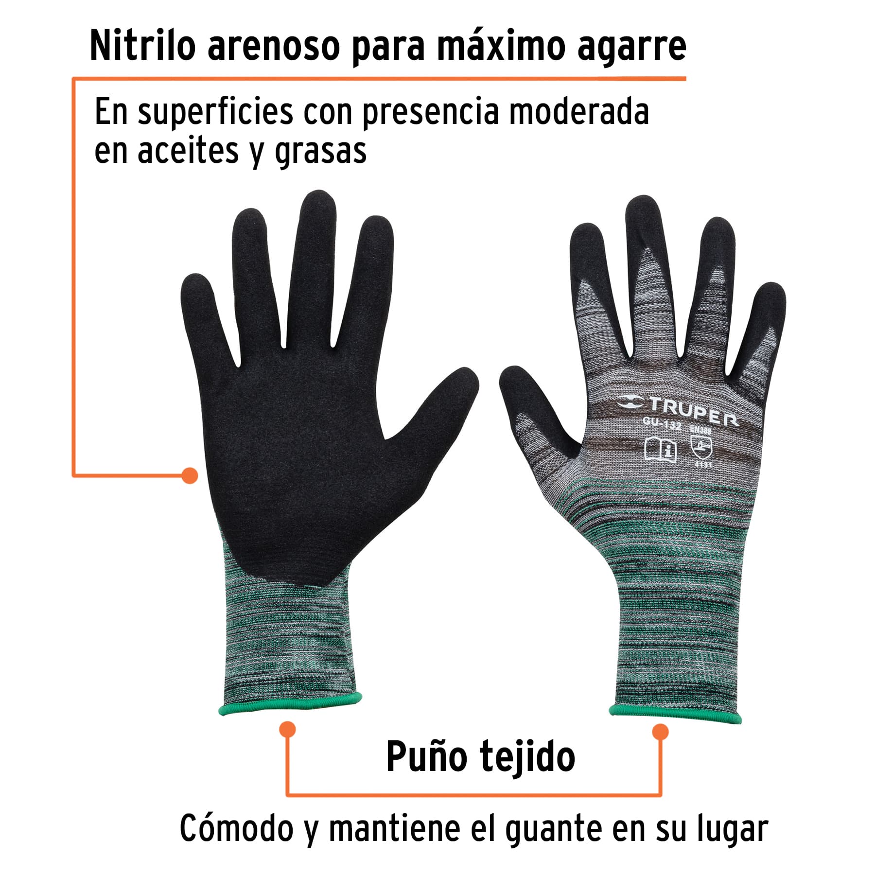 Guantes de nylon recubiertos de nitrilo arenoso, medianos - GU-132 / 17064