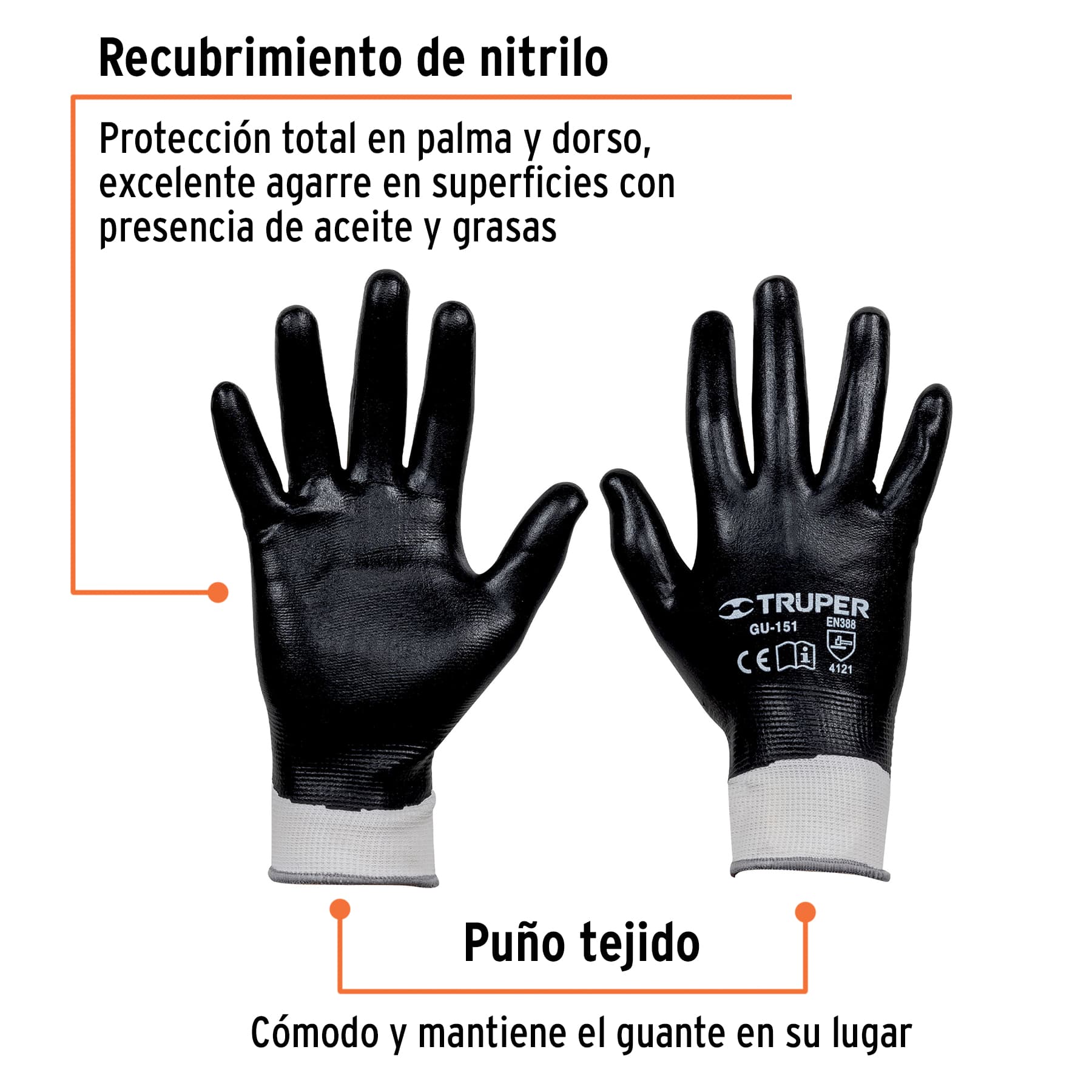 Guantes de poliéster con recubrimiento de nitrilo, chicos - GU-151 / 18025