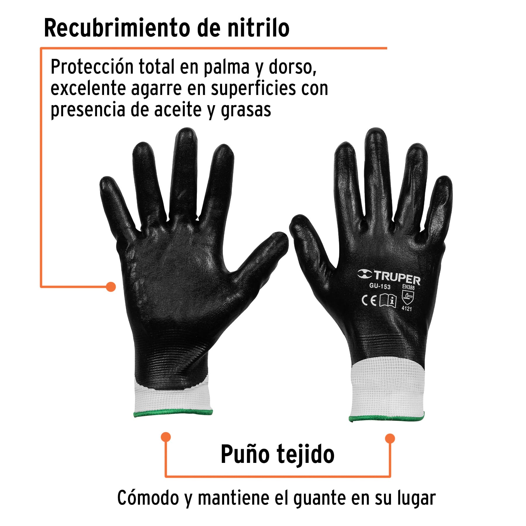 Guantes de poliéster con recubrimiento de nitrilo, grandes - GU-153 / 18027