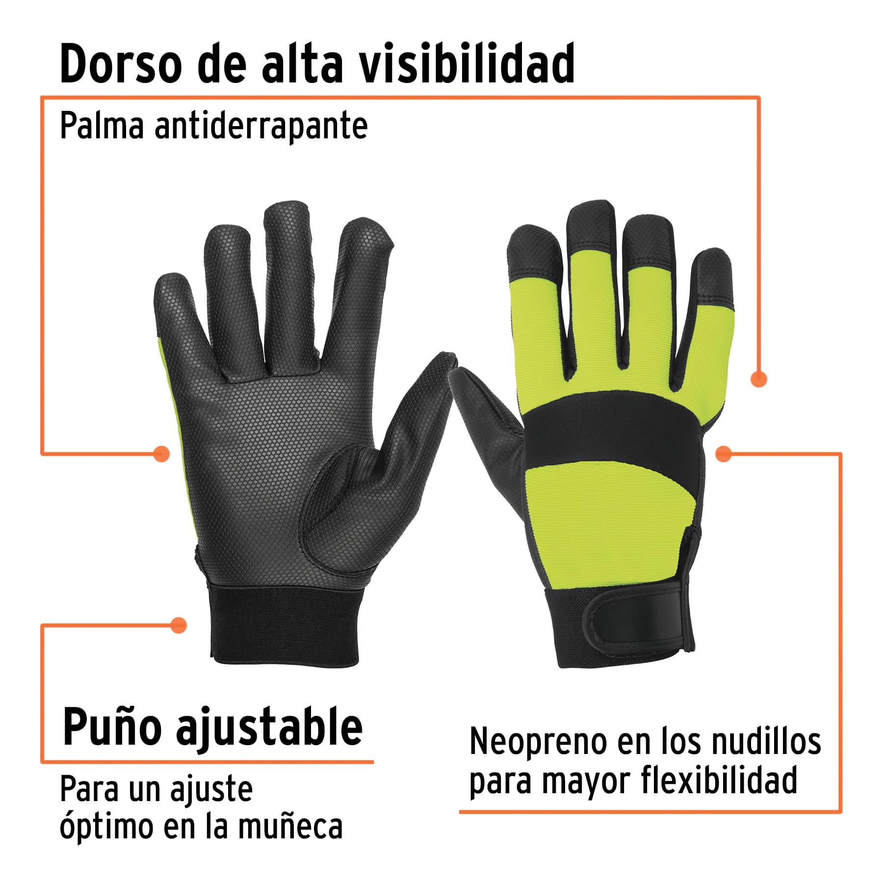 Guantes mecánico, alta visibilidad, palma poliuretano, verde - GU-645 / 13194