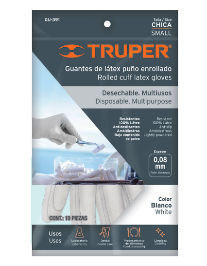 Guantes de latex, desechable, chico, bolsa 10 piezas - GU-391 / 18336
