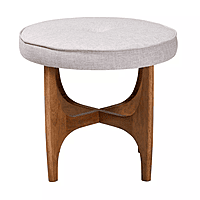 Oslo Round Stool – Natural Linen with Walnut Finish Oslo Round Stool – Natural Linen with Walnut Finish