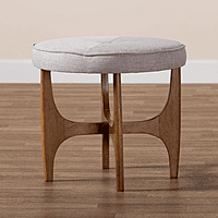 Mid-Century Modern Upholstered Ottoman Stool - Grey Fabric Vanity & Accent Stool Mid-Century Modern Upholstered Ottoman Stool - Grey Fabric Vanity & Accent Stool