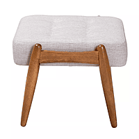 Mid-Century Modern Upholstered Ottoman Footstool - Grey Fabric & Wood Legs Mid-Century Modern Upholstered Ottoman Footstool - Grey Fabric & Wood Legs