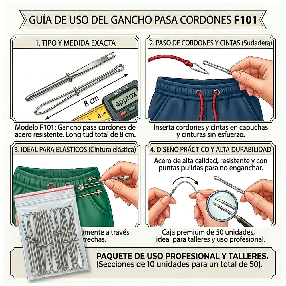 Gancho Pasa Cordones F101 Metal Paquete X 50 Unidades