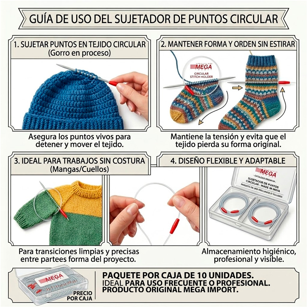 Gancho Coge Puntadas Circular Flexible Caja por 10 Unidades