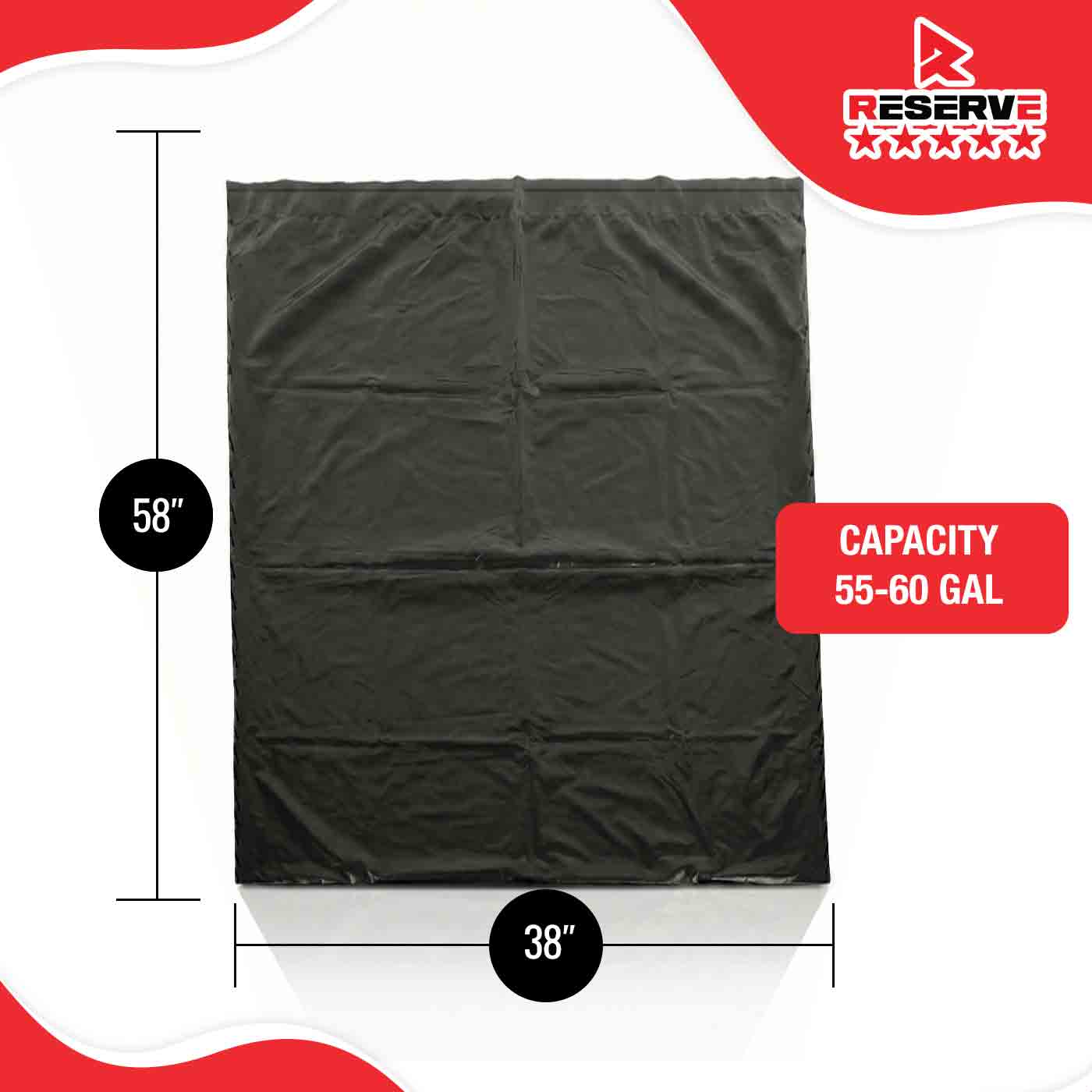 Garbage Bag 60gal BLK Reserve 2mil 10/10