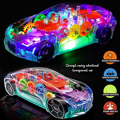 3D Gear Simulation Baby Car Toy with Music, Lights & 360° Rotation – Transparent Mechanical Car