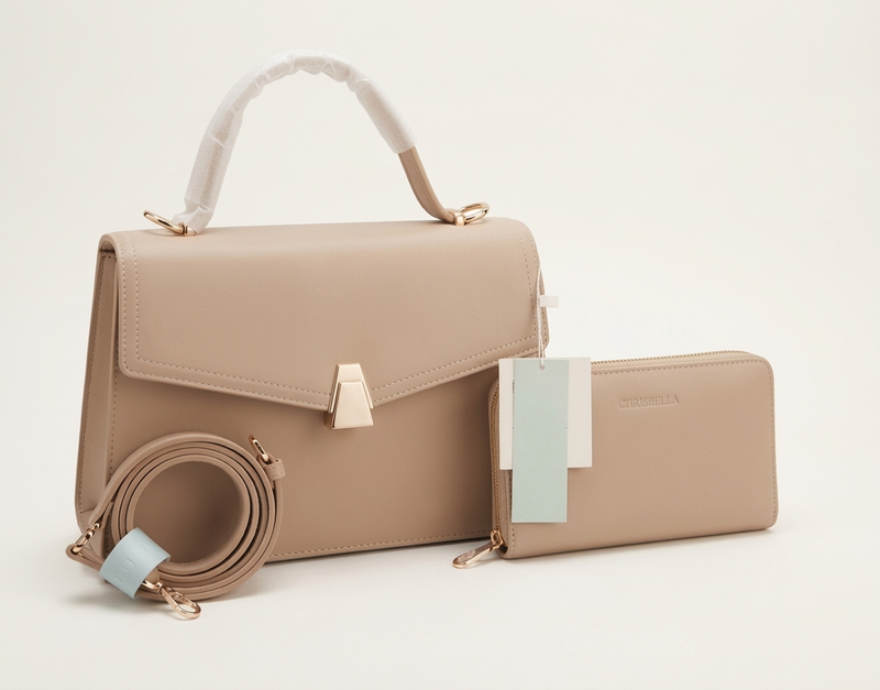 Chrisbella Two-Tone Structured Handbag with Matching Wallet