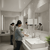 The cylindrical Usha 15-liter water heater, model Cylandra, mounted on a bathroom wall.