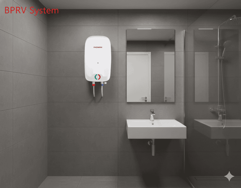 A diagram illustrating the BPRV System that makes the Padmini Rapid 3L safe for high-rise buildings.