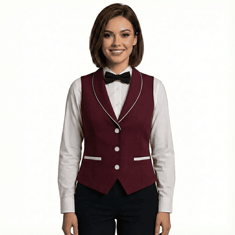 Women’s Blazer-Collar Waistcoat – Poly Wool, 3-Button Style