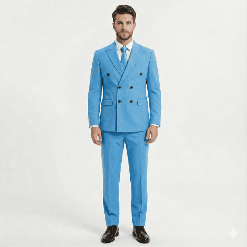 Men’s Double-Breasted Office Suit – Regular Fit, Poly-Viscose